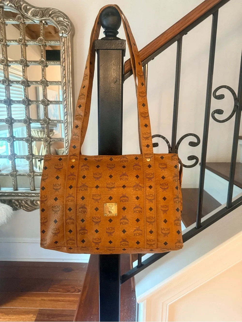 Vintage MCM Aren School Bag Tote Cognac Visetos Monogram Crossbody Shoulder
